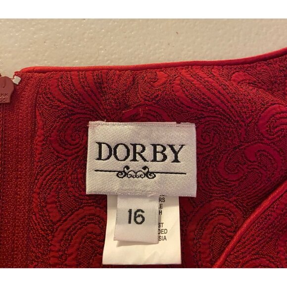 Miss Dorby Red Brocade 2-Piece Sleeveless Dress & Jacket Set Size 12 - Picture 8 of 16